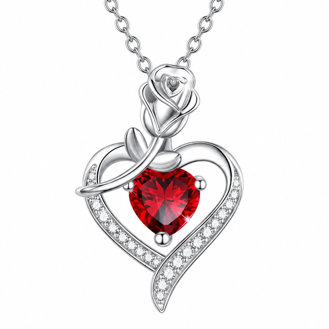Rosa eterna con collar de corazón y caja de regalo