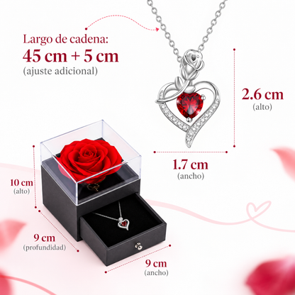 Rosa eterna con collar de corazón y caja de regalo