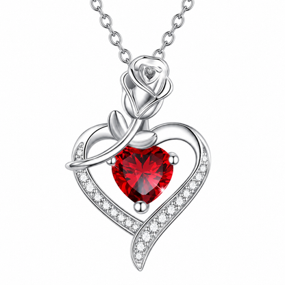 Rosa eterna con collar de corazón y caja de regalo